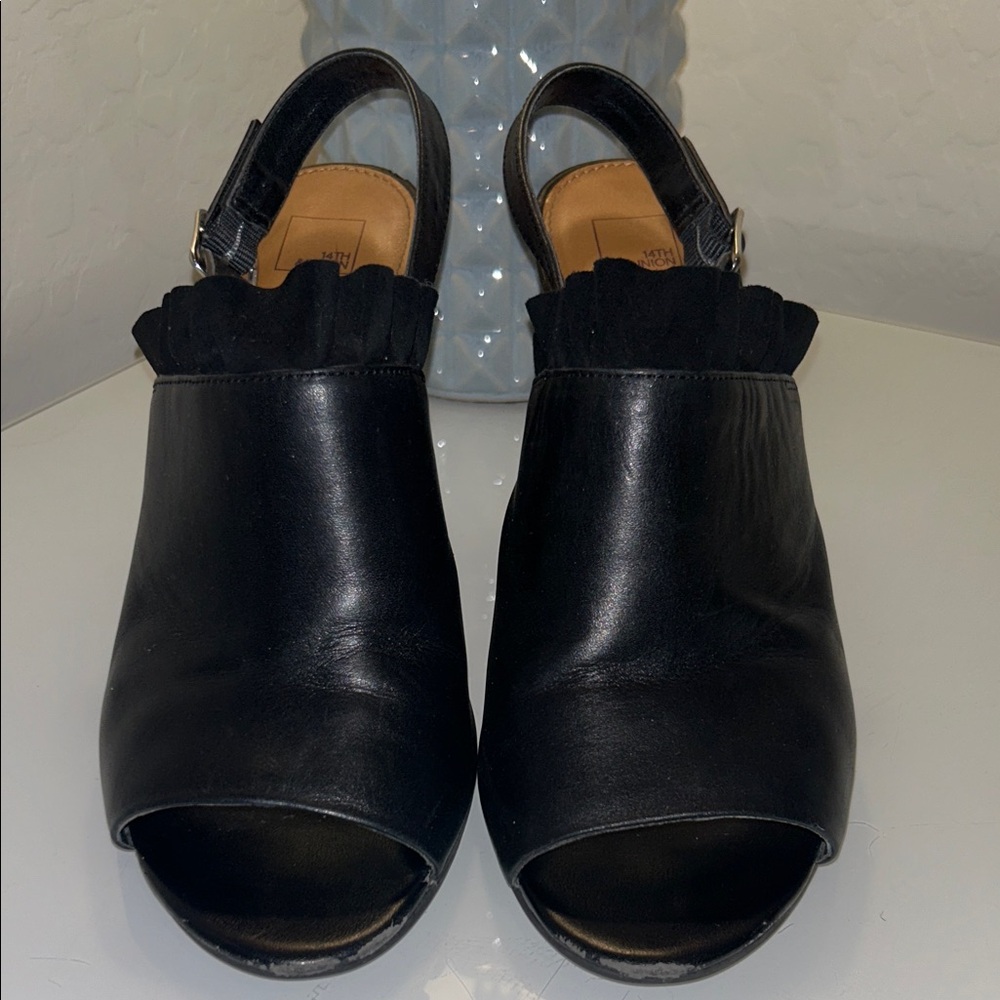 14th & Union Black Peep-Toe Mules